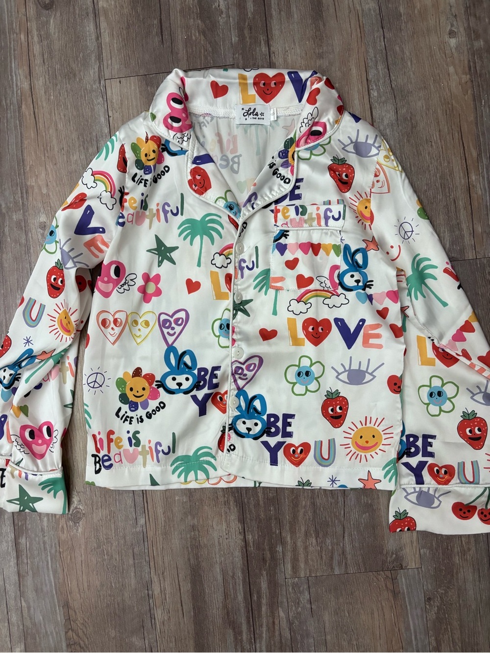 lola and the boys White Multi-Color Print Girls Pajama Top